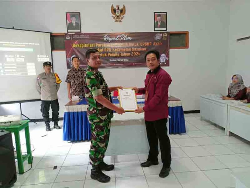 Babinsa Koramil 09/Susukan bersama Bhabinkabtimas Menghadiri Rapat Pleno terbuka Rekapitulasi DPSHP