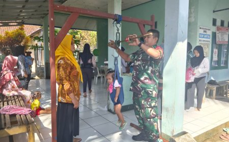 BABINSA DAMPINGI BIDAN DESA BERIKAN  LAYANAN  POSYANDU